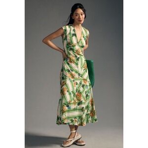 New Anthropologie Maeve Cap-Sleeve V-Neck Garden Maxi Dress Size 14